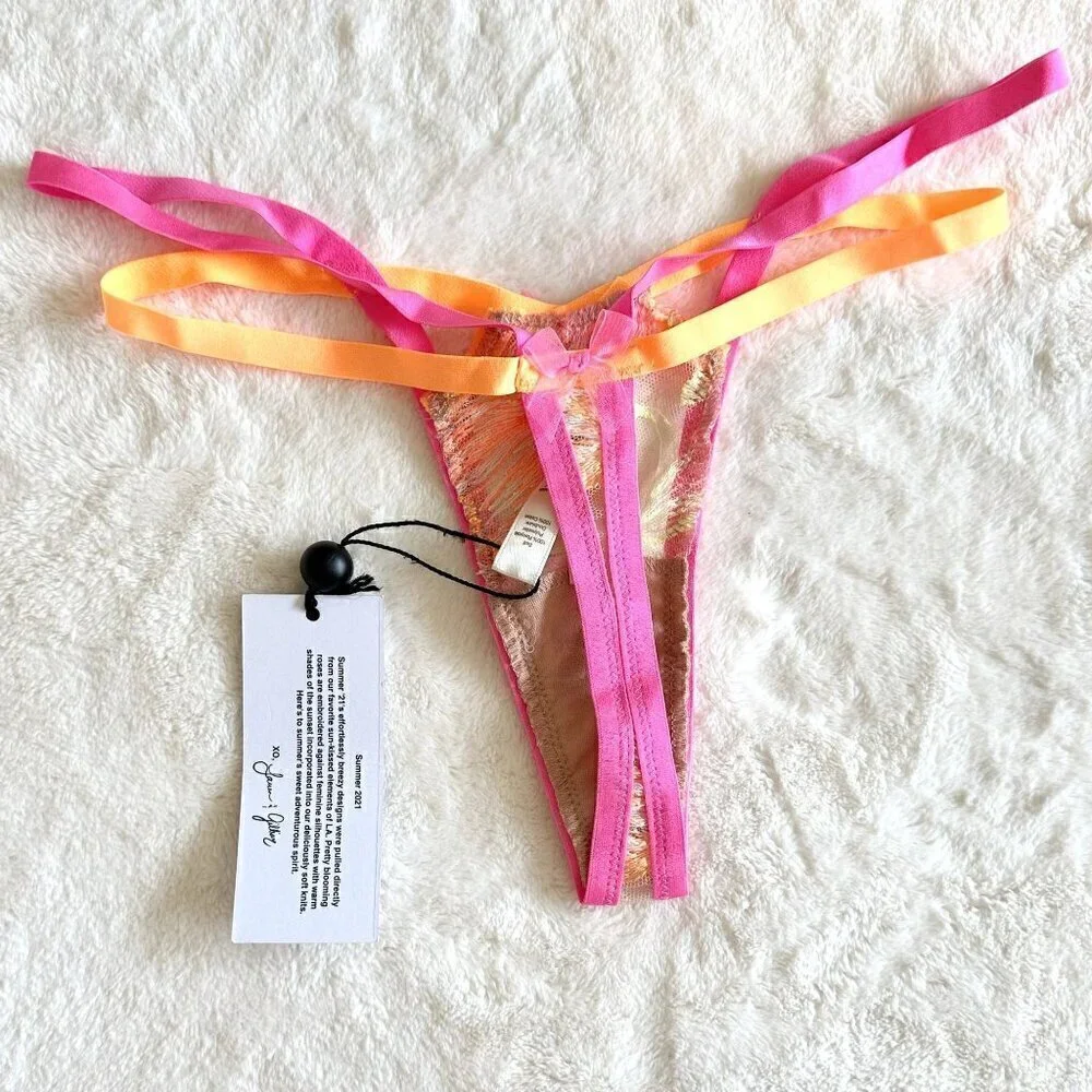 NWT For Love & Lemons Tulip Neon Embroidery Thong Panty - XXS